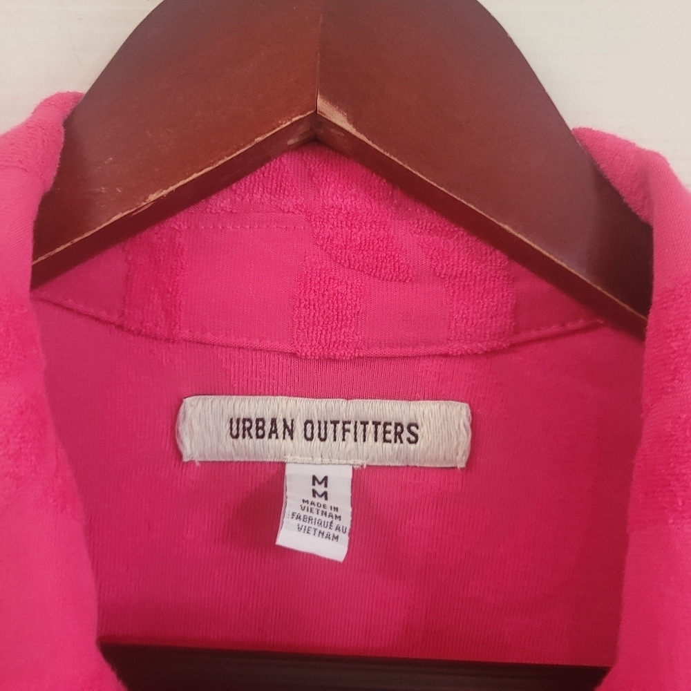 Urban Outfitters Zip Up Terry Short Sleeve Shirt Jacket Medium Textured Pink - Picture 5 of 5